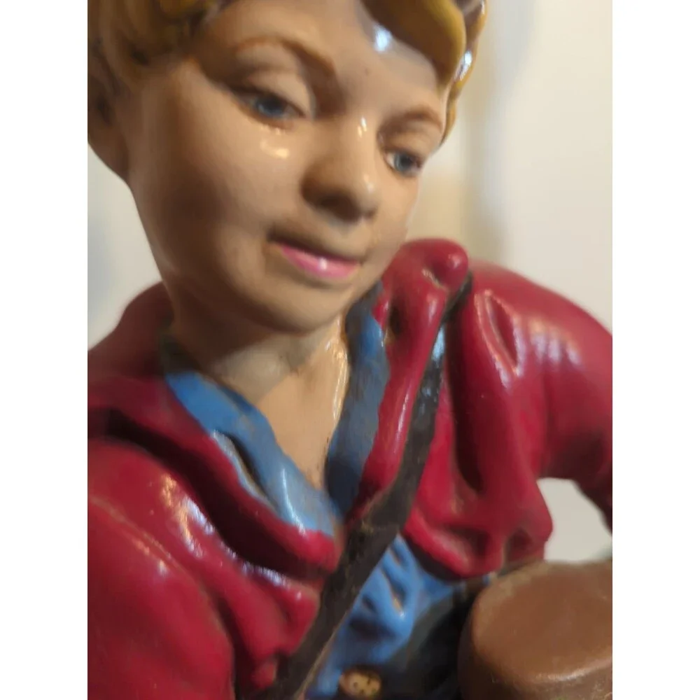(2) Vintage Large 2' Tall Hand Painted Ceramic Table Lamp Boy With Puppies